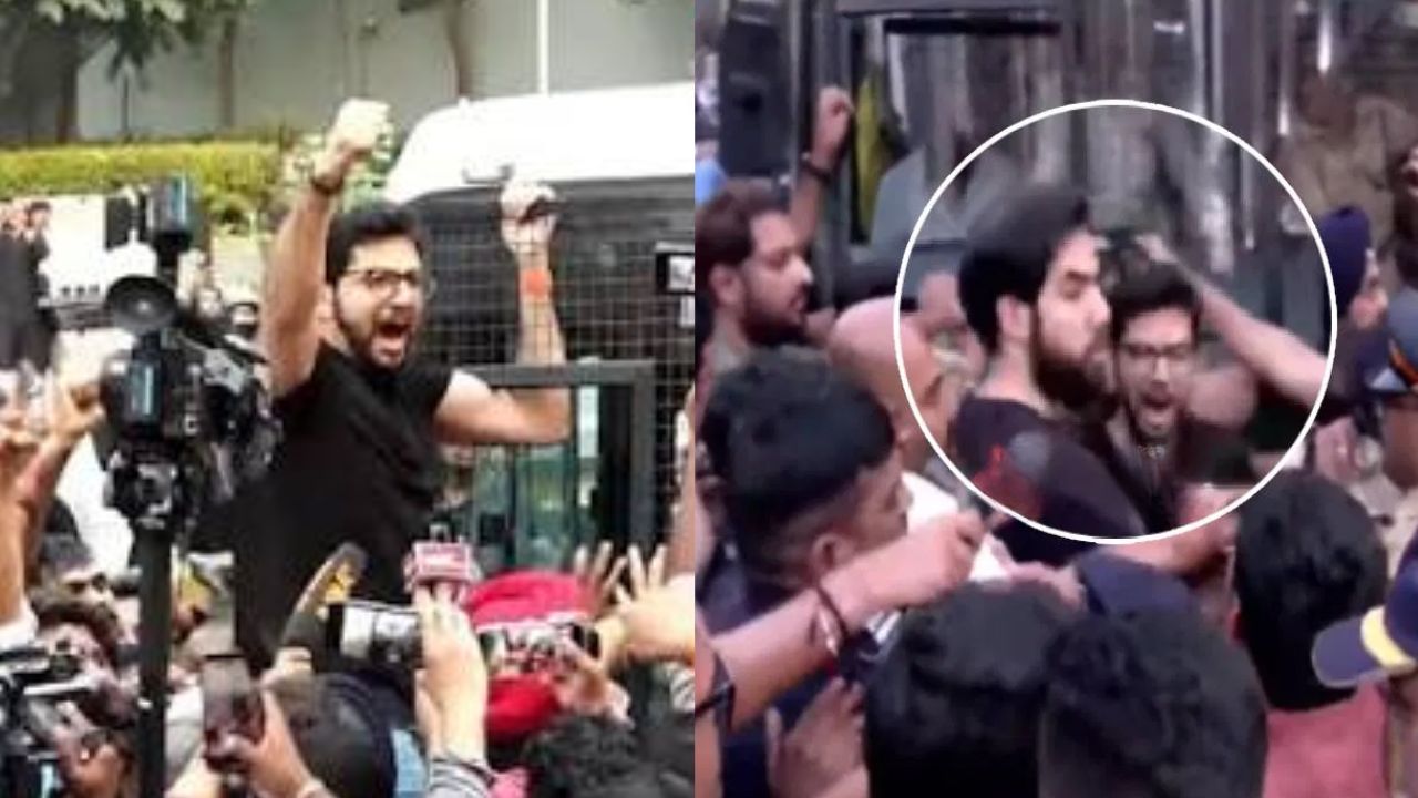 मुंबईत आंदोलकांचा एल्गार! तेजस ठाकरेंची राजकीय एन्ट्री? भाऊ आदित्य ठाकरेंसोबत पोलीस व्हॅनवर चढून ठोकला ठिय्या